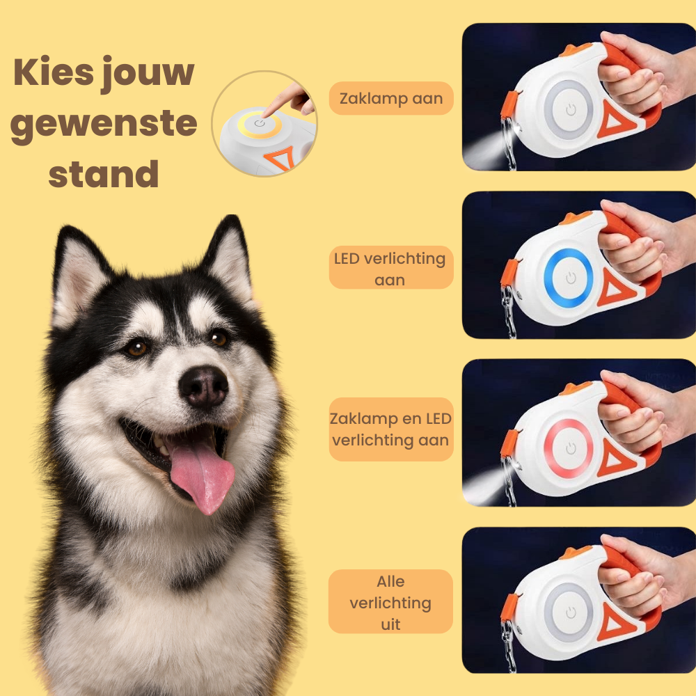 Shine Tail™ - Hondenriem met zaklamp en LED verlichting
