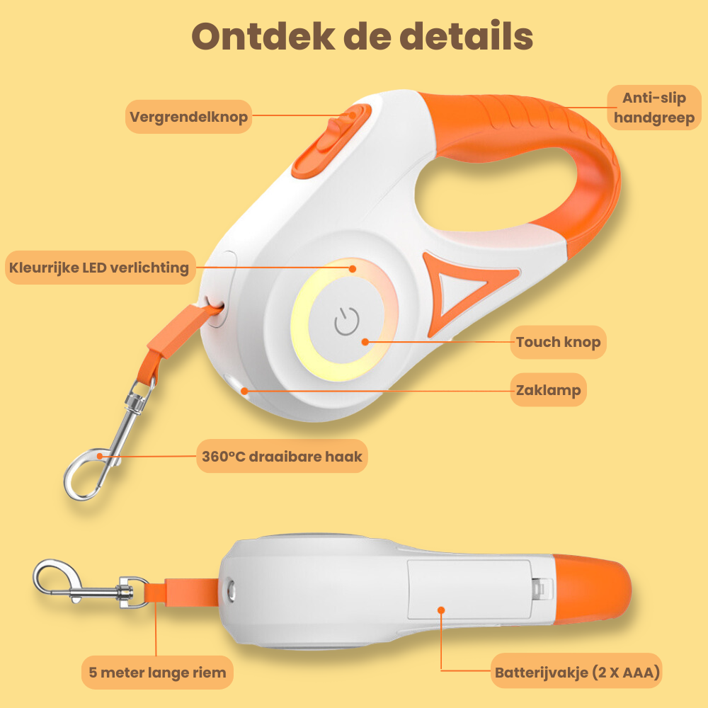 Shine Tail™ - Hondenriem met zaklamp en LED verlichting